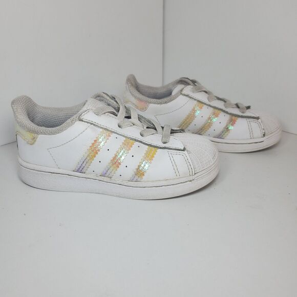 Adidas Grand Court 2.0 Shoes Kids Girls White Size 8 Halographic Detail Sport - Picture 6 of 9